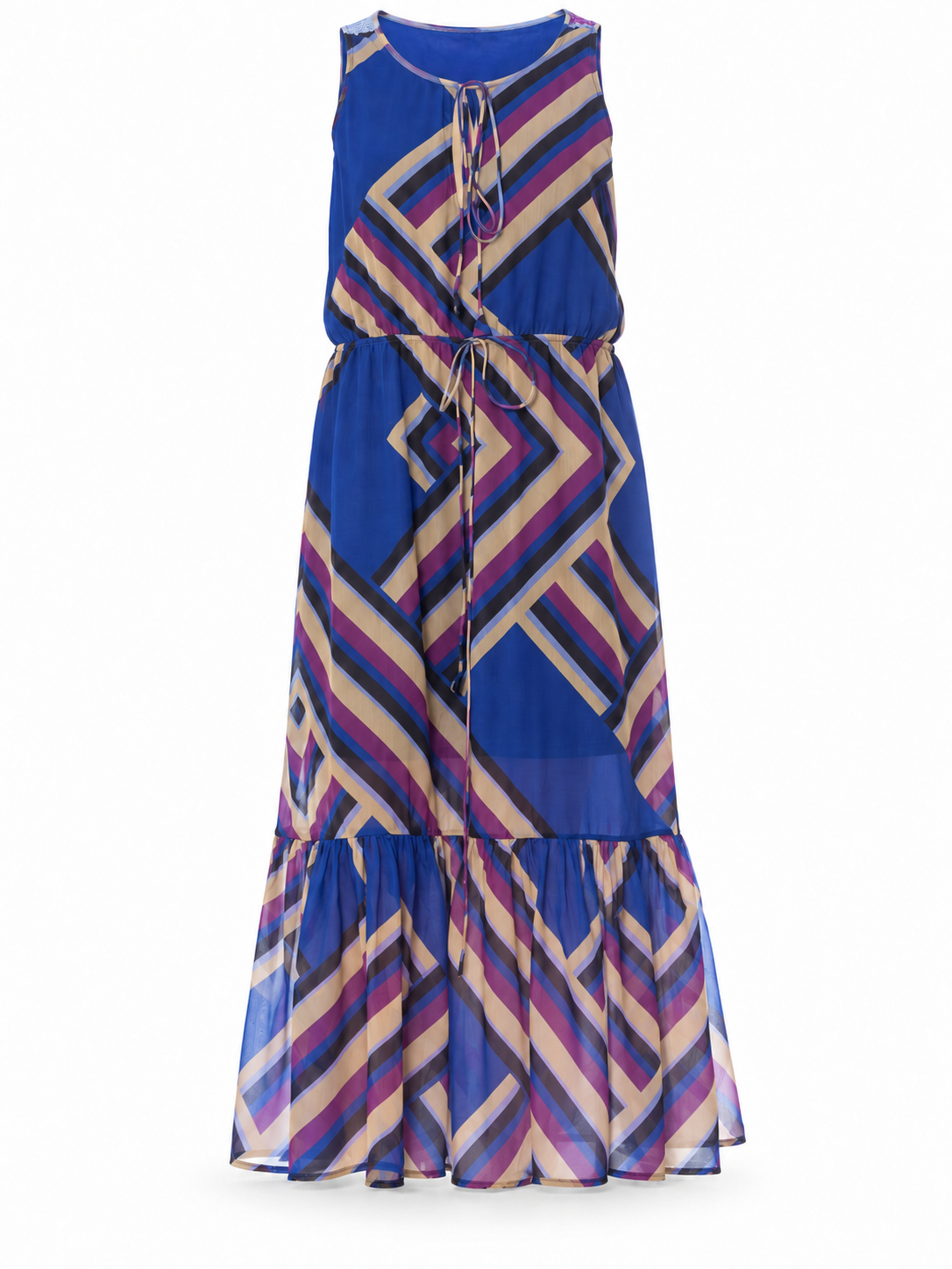 ABITO CHIFFON STAMPA GEOMETRIC RETRO CROCHET